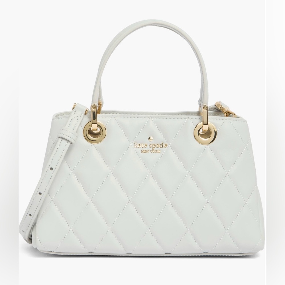 KATE SPADE Satchel Leather Quilted Handbag White Stone Path Light Grey Purse - Picture 15 of 15